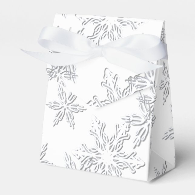 Winter Snowflakes Elegant White Tent Favor Boxes (Front Side)
