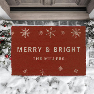 Winter Snowflakes Family Name Holiday Fiber Doormat