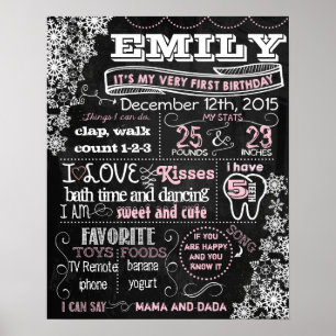 Winter Snowflakes First birthday chalkboard (123) Poster