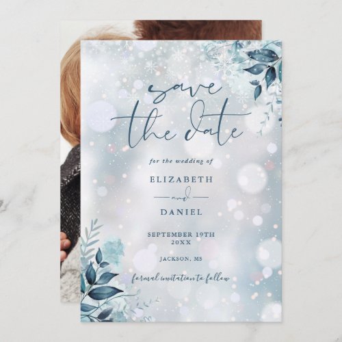 Winter Snowflakes Floral Photo Wedding Save The Date