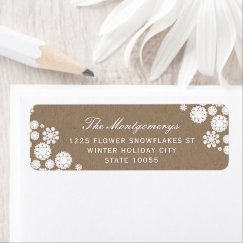 Winter Snowflakes Flowers Kraft Holiday Address Label