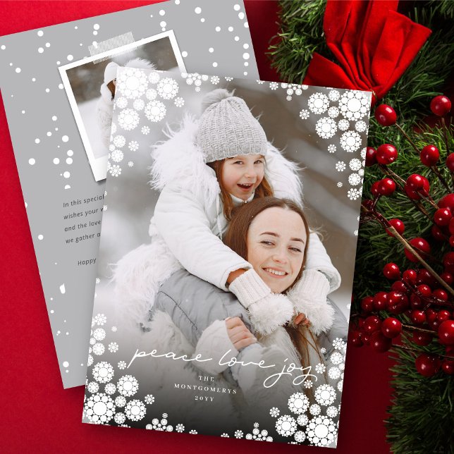 Winter Snowflakes Frame Happy Holidays Elegant Holiday Card (Creator Uploaded)