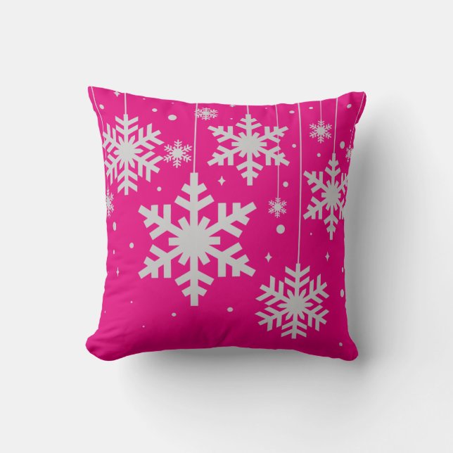 Winter Snowflakes Fuchsia Throw Pillow (Front)