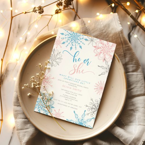 Winter snowflakes gender reveal Invitation