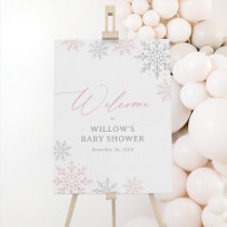 Winter Snowflakes Girl Baby Shower Welcome Sign
