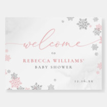 Winter Snowflakes Girl Baby Shower Welcome Sign