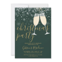 Winter Snowflakes Gold Script Christmas Party Invitation