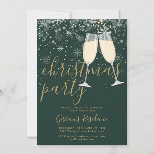 Winter Snowflakes Gold Script Christmas Party Invitation