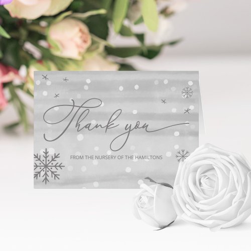 Winter Snowflakes Gray Baby Shower Thank You