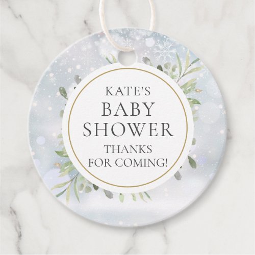 Winter Snowflakes Greenery Baby Shower Favor Tags