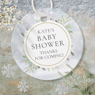 Winter Snowflakes Greenery Baby Shower Favor Tags