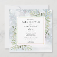 Winter Snowflakes Greenery Baby Shower Invitation