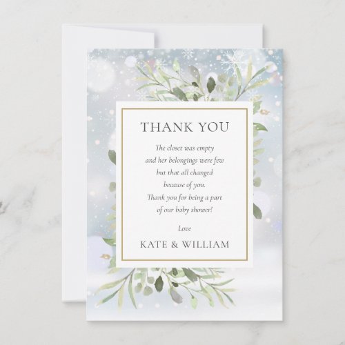 Winter Snowflakes Greenery Baby Shower Poem Thank You Card