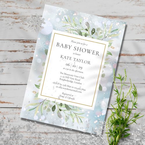Winter Snowflakes Greenery Baby Shower  Sprinkle  Invitation