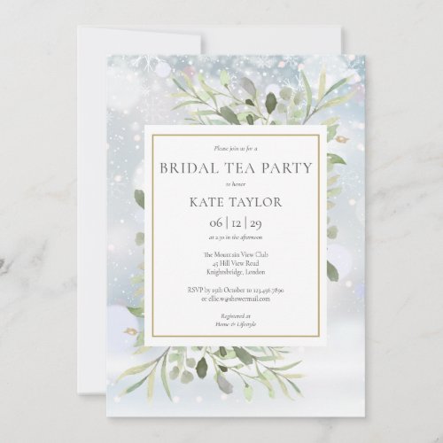 Winter Snowflakes Greenery Bridal Tea Party Invitation