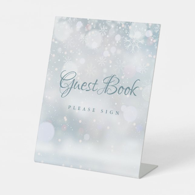 Winter Snowflakes Guest Book Pedestal Sign (Front)