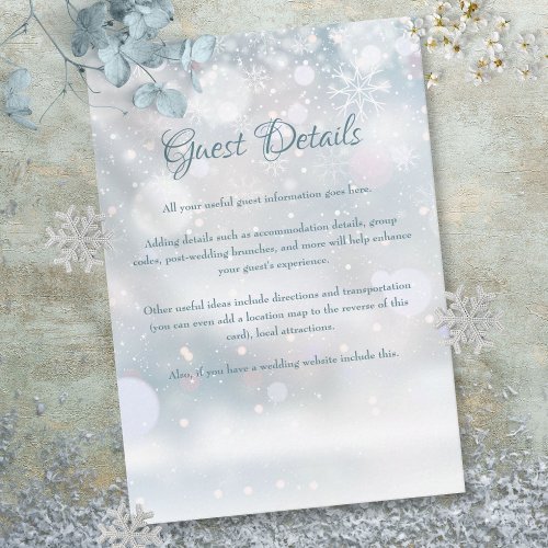 Winter Snowflakes Guest Information Details Enclosure Card