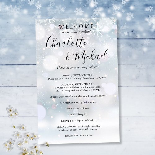 Winter Snowflakes Guest Wedding Weekend Program