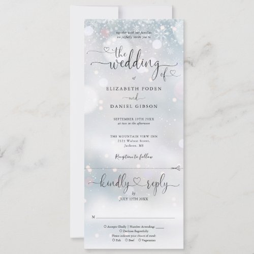 Winter Snowflakes Heart Script All In One Wedding Invitation