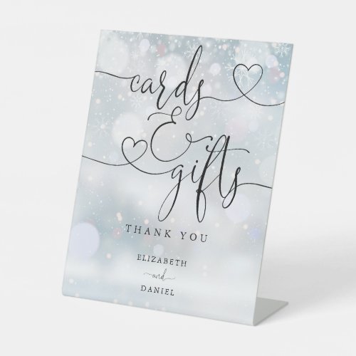 Winter Snowflakes Heart Script Cards And Gifts Pedestal Sign
