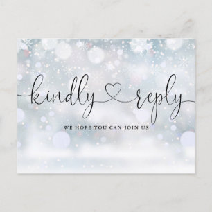 Winter Snowflakes Heart Script Song Request RSVP Invitation Postcard