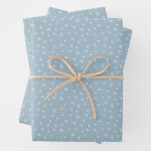 Winter Snowflakes Ice Blue Retro Inspired Wrapping Paper Sheets