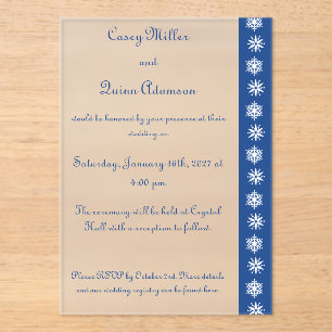 Winter Snowflakes in Blue Acrylic Wedding Invitations
