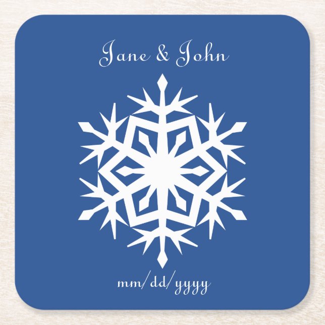 Winter Snowflakes in Blue Paper Coaster (Front)