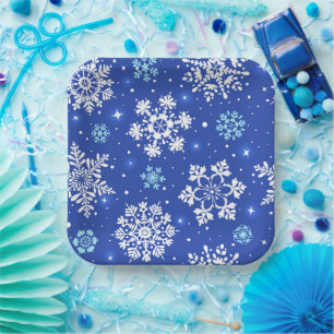 Winter Snowflakes In Blue  Paper Plates