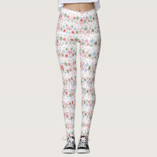 Winter Snowflakes in Holiday Red and Frosty Blue Leggings