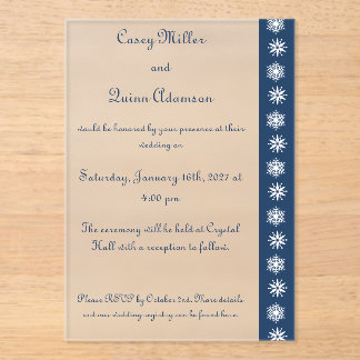 Winter Snowflakes in Navy Acrylic Wedding Invitations