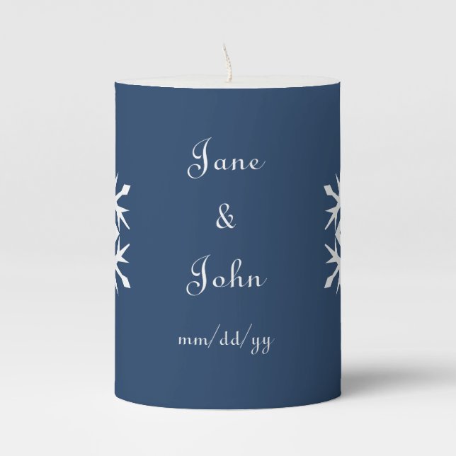 Winter Snowflakes in Navy  Pillar Candle (Front)