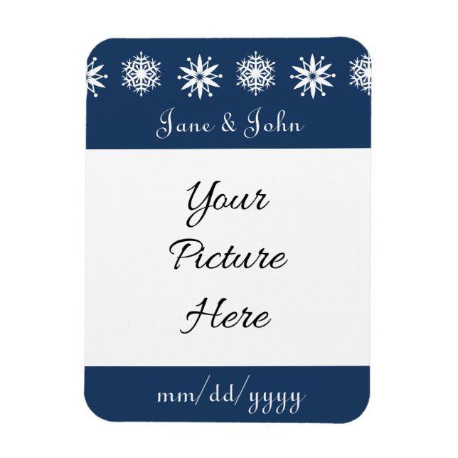 Winter Snowflakes in Navy Save-the-Date Magnet (Vertical)
