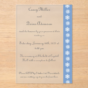 Winter Snowflakes in Periwinkle Acrylic Wedding Invitations