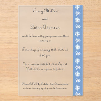 Winter Snowflakes in Periwinkle Acrylic Wedding Invitations
