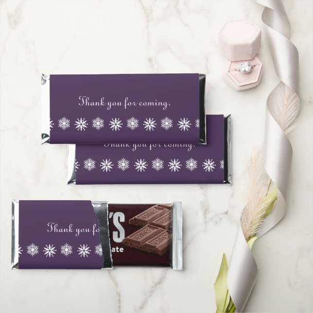 Winter Snowflakes in Purple Hershey Bar Favors (Front)