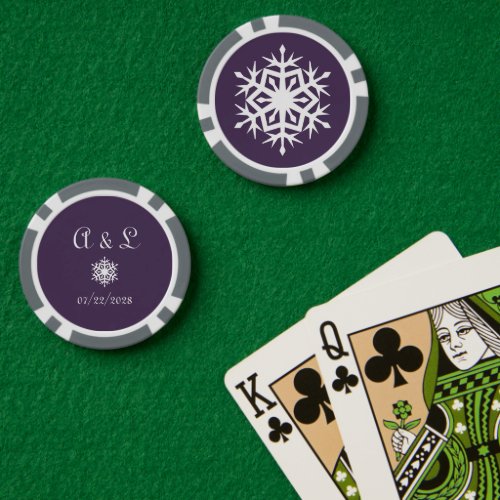 Winter Snowflakes in Purple Poker Chips