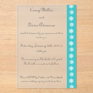 Winter Snowflakes in Turquoise Acrylic Wedding Invitations