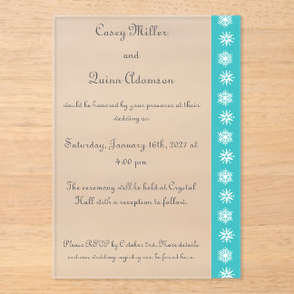 Winter Snowflakes in Turquoise Acrylic Wedding Invitations