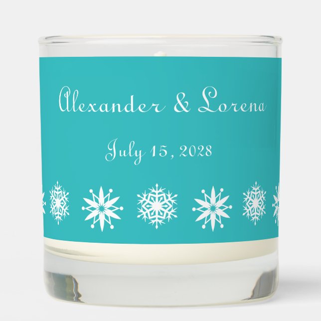 Winter Snowflakes in Turquoise Scented Candle (Front)