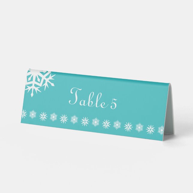 Winter Snowflakes in Turquoise Table Tent Sign (Front)