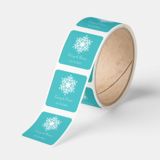 Winter Snowflakes in Turquoise Wedding Square Sticker