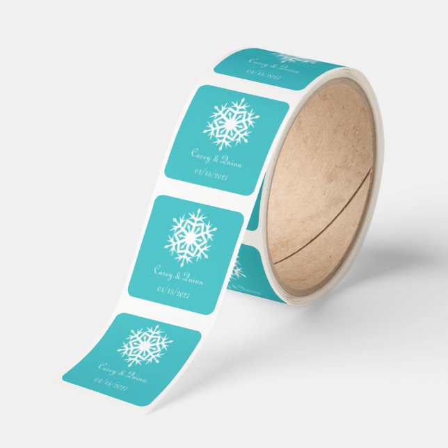Winter Snowflakes in Turquoise Wedding Square Sticker (Roll)