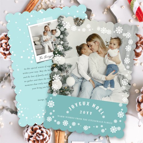 Winter Snowflakes Joyeux Noel Christmas Chic Photo Holiday Card