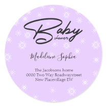 Winter snowflakes lilac baby shower  classic round sticker