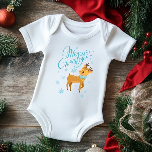 Winter Snowflakes Merry Christmas Deer | Holidays Baby Bodysuit (Creator Uploaded)