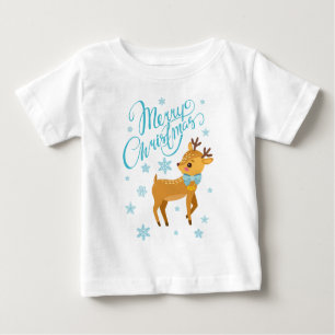 Winter Snowflakes Merry Christmas Deer   Holidays Baby T-Shirt