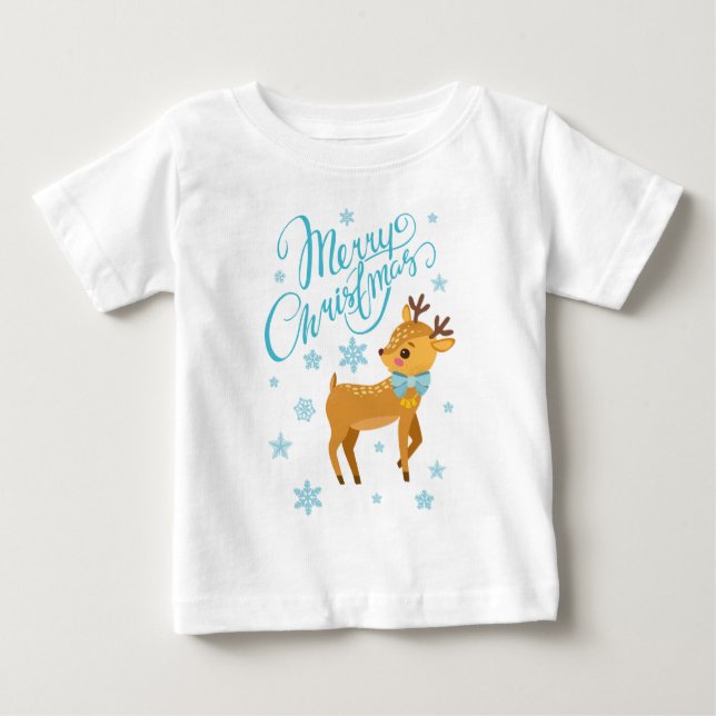 Winter Snowflakes Merry Christmas Deer | Holidays Baby T-Shirt (Front)