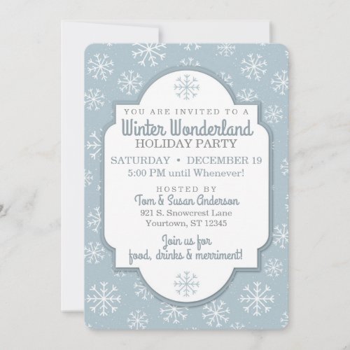 Winter Snowflakes Modern Blue Invitation