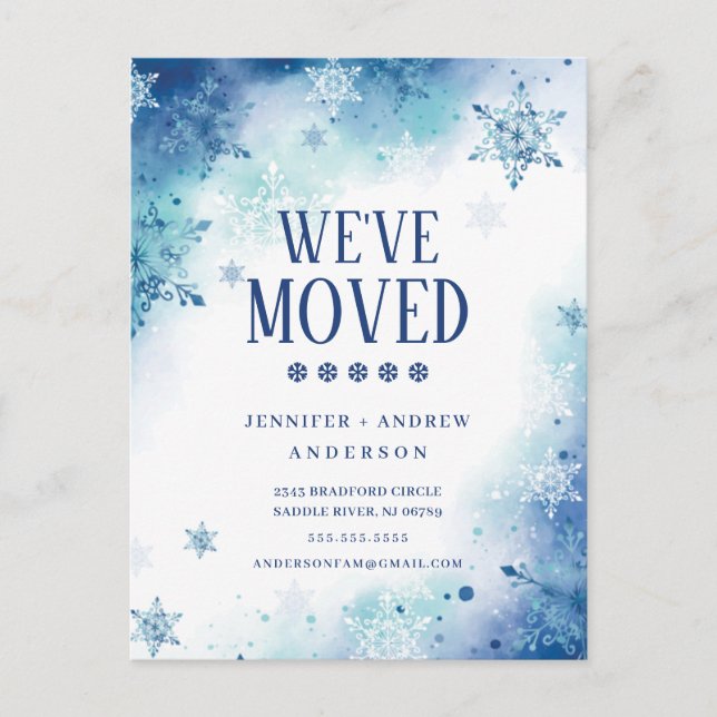 Winter Snowflakes Moving Announcement Postcard (Front)